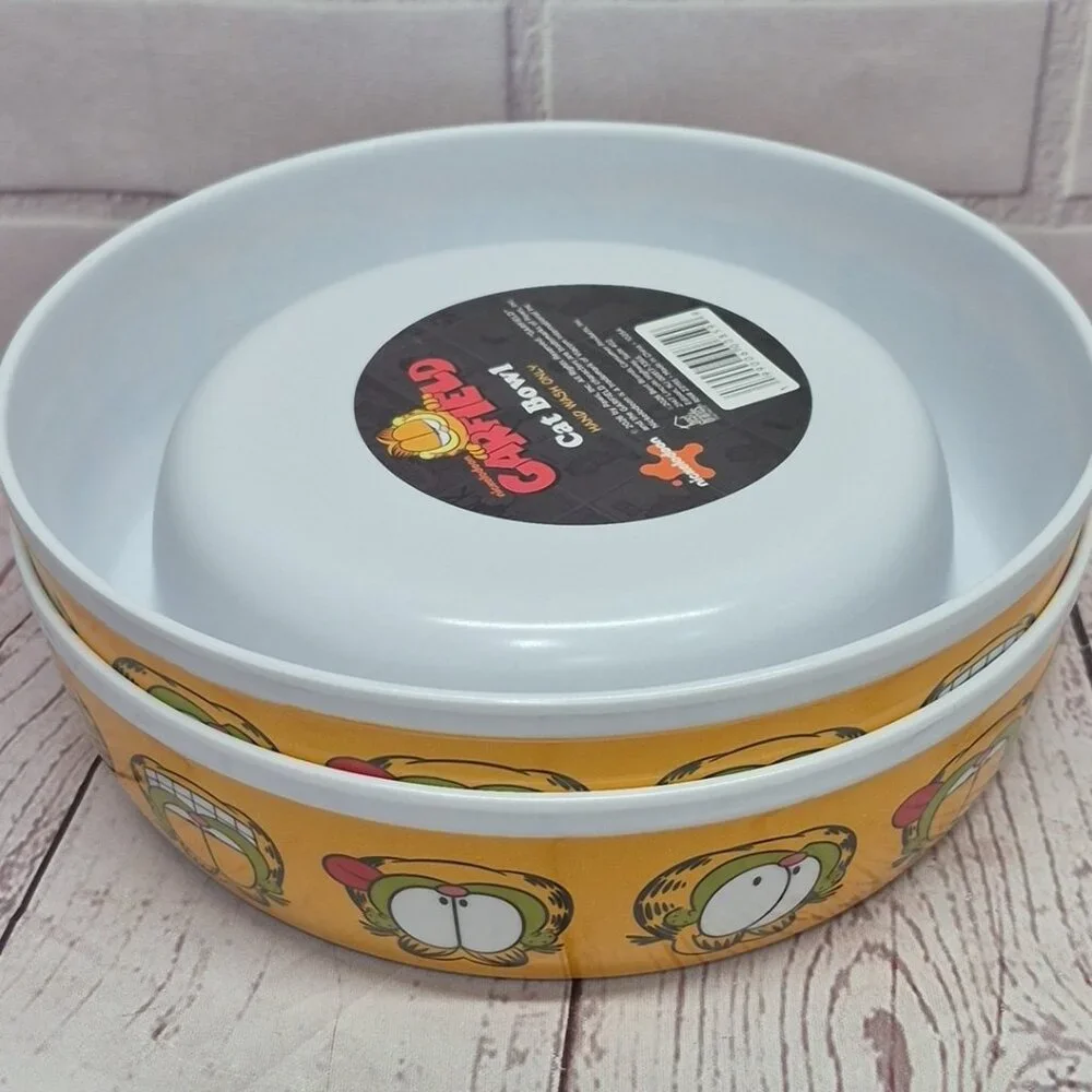 Nickoledin Garfield Bowl Dog Cat Food Water Dish, Yellow, 7in, Lot Of 2